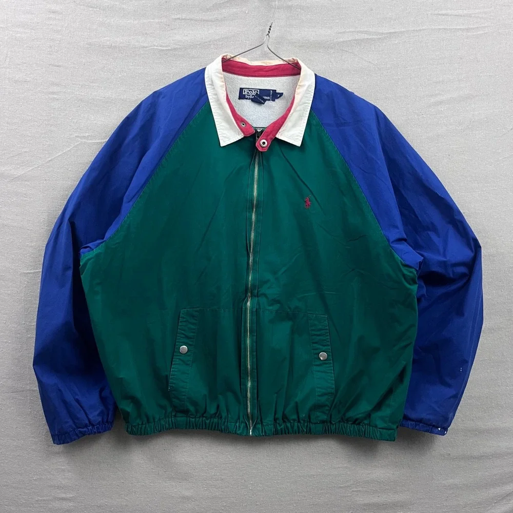 Polo Ralph Lauren Windbreaker‎ XL Green Blue Colorblock Vintage Full Zip Jacket